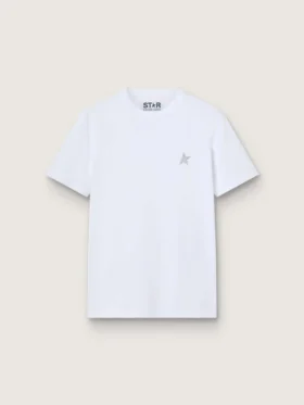 Women's white T-shirt with silver glitter star on the front