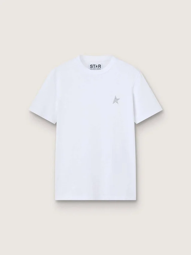 Women's white T-shirt with silver glitter star on the front