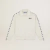 Women’s white zipped sweatshirt with white strip and black stars