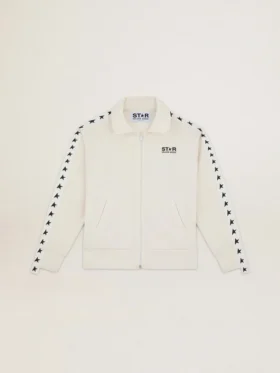 Women’s white zipped sweatshirt with white strip and black stars