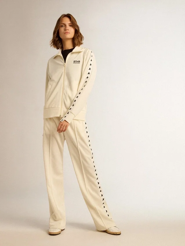 Women’s white zipped sweatshirt with white strip and black stars