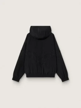 Women’s windcheater in black nylon with tone-on-tone crystals