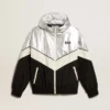 Women's windcheater in silver and black technical fabric