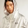 Women's windcheater in silver and black technical fabric