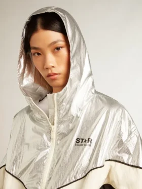 Women’s windcheater in silver and black technical fabric