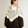 Women's windcheater in silver and black technical fabric