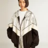Women's windcheater in silver and black technical fabric