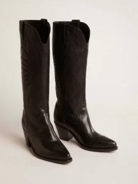 Women’s Wish Star boots in black leather with star embroidery