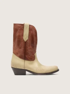 Women’s Wish Star low boots in beige and brown leather with embroidery