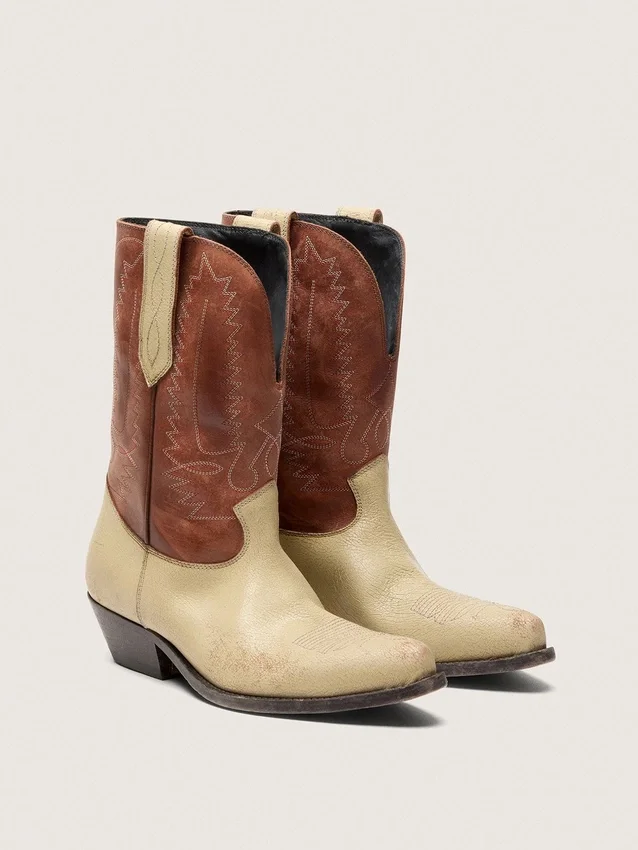 Women’s Wish Star low boots in beige and brown leather with embroidery