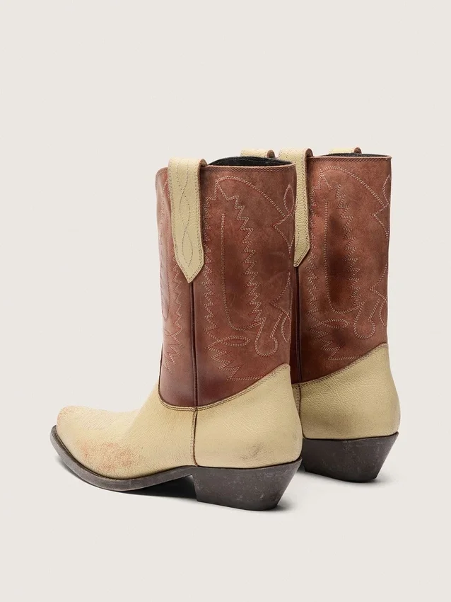 Women’s Wish Star low boots in beige and brown leather with embroidery