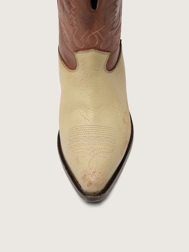 Women’s Wish Star low boots in beige and brown leather with embroidery