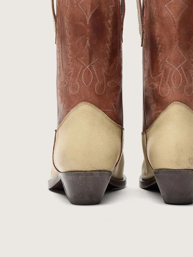Women’s Wish Star low boots in beige and brown leather with embroidery