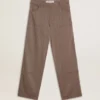 Women’s wool blend pants in light brown micro chevron