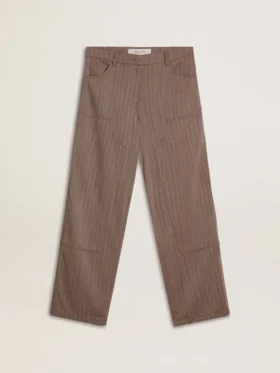 Women’s wool blend pants in light brown micro chevron