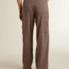 Women’s wool blend pants in light brown micro chevron