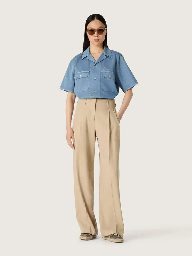 Women’s wool gabardine pants in sand