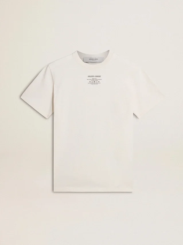 Women's worn-white cotton T-shirt with black lettering