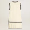 Women's worn-white cotton vest dress with dark blue ribbing and crystals