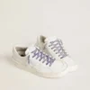 Worn-purple cotton laces with logoed aglet