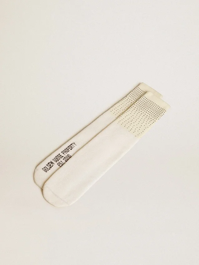 Worn-white socks with applied crystals