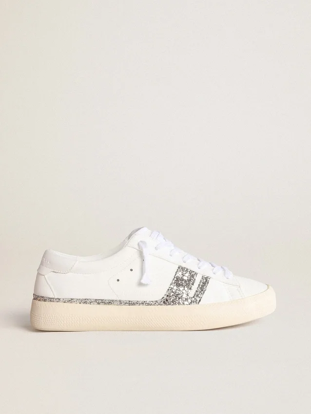 Yatay Model 1B sustainable sneakers with white bio-based upper and silver recycled glitter Y