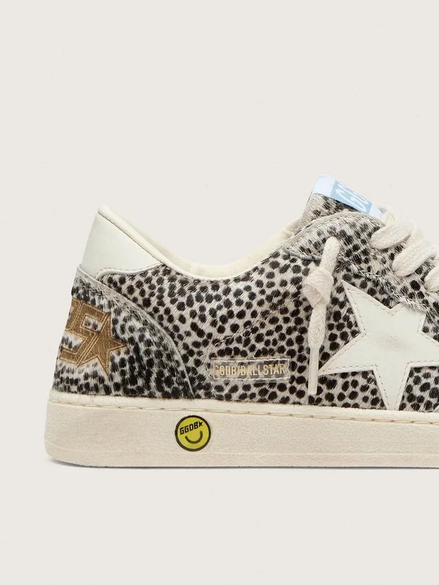 Junior Ball Star in black and white leopard pony skin with cream leather star