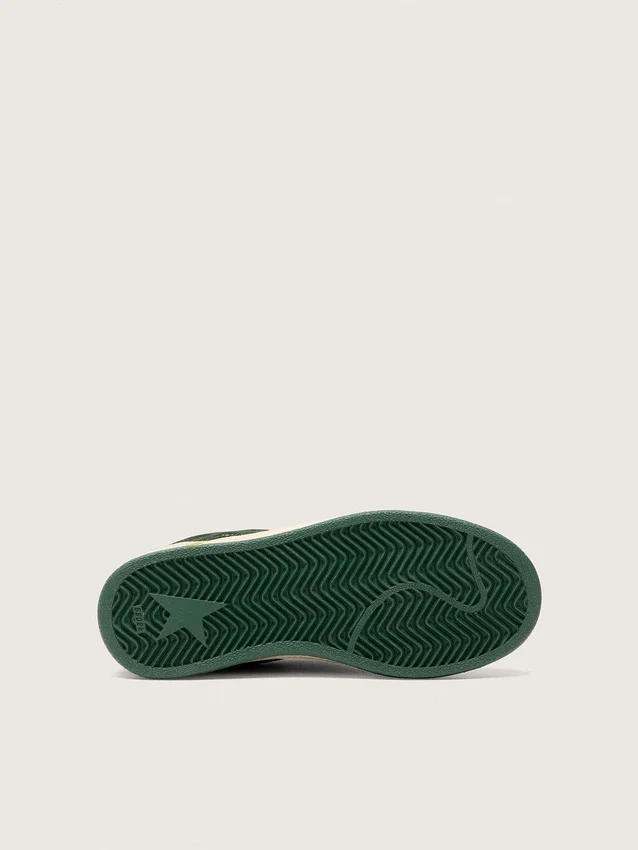 Young Ball Star in forest-green suede with cream leather star and heel tab