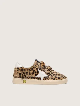 Young Ball Star in leopard-print pony skin with white leather star and heel tab
