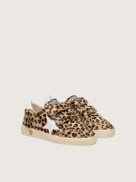 Young Ball Star in leopard-print pony skin with white leather star and heel tab