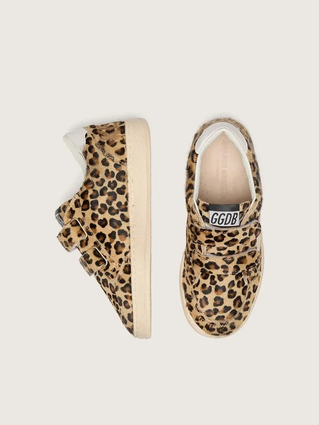 Young Ball Star in leopard-print pony skin with white leather star and heel tab