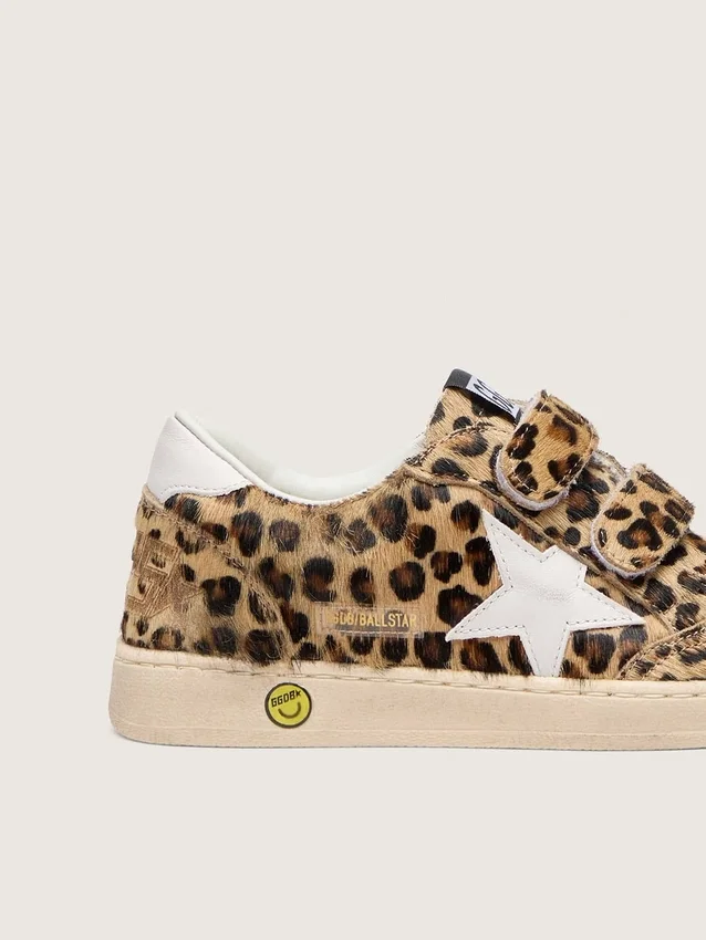 Young Ball Star in leopard-print pony skin with white leather star and heel tab