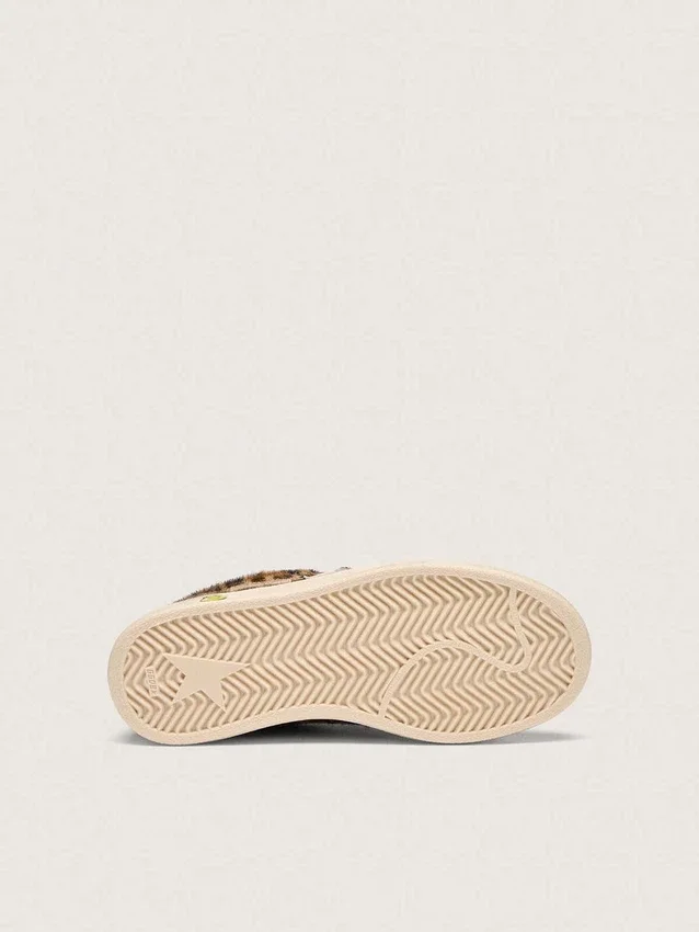 Young Ball Star in leopard-print pony skin with white leather star and heel tab