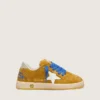 Young Ball Star in ocher suede with glossy white leather star and heel tab