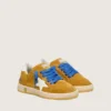 Young Ball Star in ocher suede with glossy white leather star and heel tab