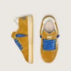 Young Ball Star in ocher suede with glossy white leather star and heel tab