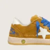 Young Ball Star in ocher suede with glossy white leather star and heel tab