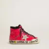 Young Francy in sequins with ice-gray suede star and animal-print laces