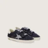 Young Old School in blue suede with silver glitter star and white leather heel tab