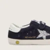 Young Old School in blue suede with silver glitter star and white leather heel tab