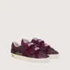 Young Old School in burgundy glitter with burgundy suede star and heel tab