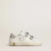 Young Old School in white leather with silver Swarovski crystal heel tab and straps