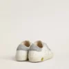 Young Old School in white leather with silver Swarovski crystal heel tab and straps