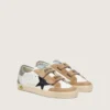 Young Old School with black leather star and beige and green suede inserts
