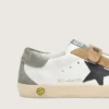 Young Old School with black leather star and beige and green suede inserts