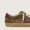 Young Super-Star in military-green suede with burgundy leather star and heel tab