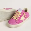 Young Super-Star in pink suede with light yellow star and heel tab