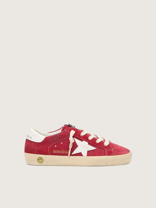 Young Super-Star in red suede with white leather star and heel tab