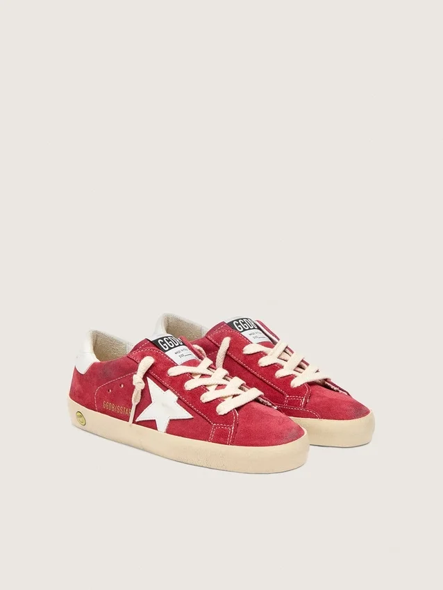 Young Super-Star in red suede with white leather star and heel tab