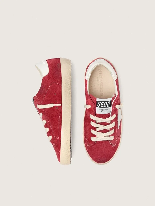 Young Super-Star in red suede with white leather star and heel tab